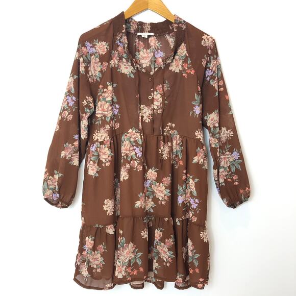 AMERICAN EAGLE - Bohemian Floral Long Sleeve Mini Dress -Large - Picture 1 of 10